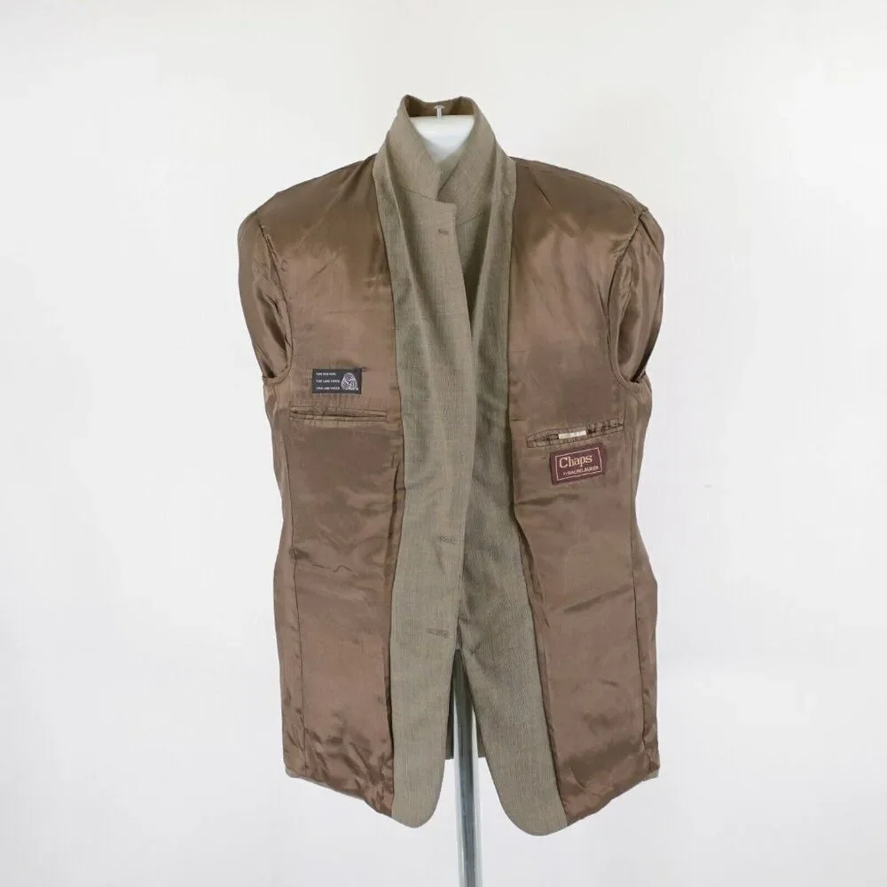 Chaps Ralph Lauren Wool Tan Gray Birdseye Check 40R 2 Button Sport Coat / Blazer